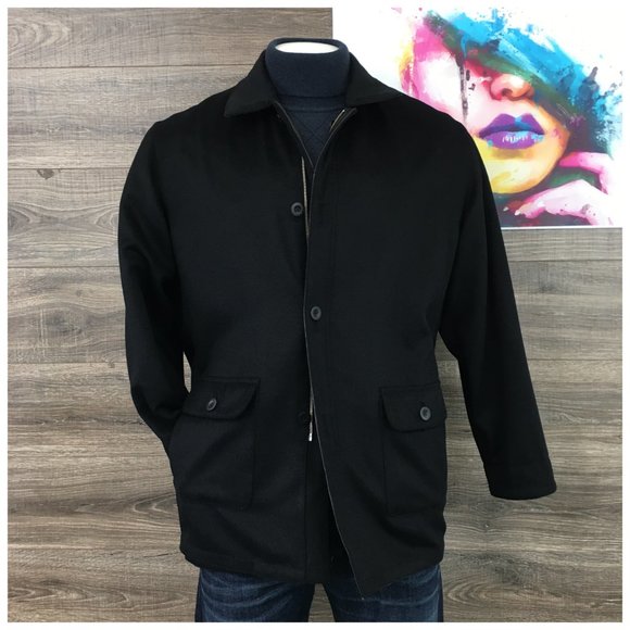 Missani Mens Leather Jacket‎ Reversible Cashmere Wool Black Zip Button Size M - Picture 5 of 14